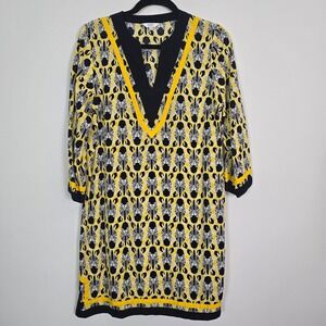 Crown & Ivy Tunic Dress Women 8 Yellow Zebra Print Shift Novelty Preppy Eclectic